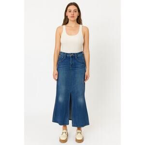 Levi's Y2K 2000s Low Slouch Denim Maxi Skirt Front Slit Blue Size 5 R